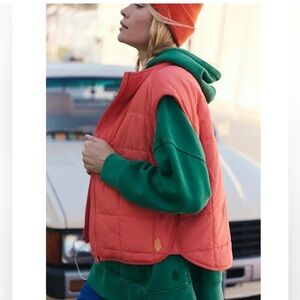 Free People Pippa Packable Puffer Vest Summer poppy coral orange large new